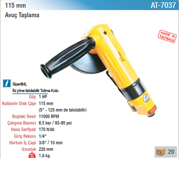 Yama Havalı Avuç Taşlama AT-7037 115 mm